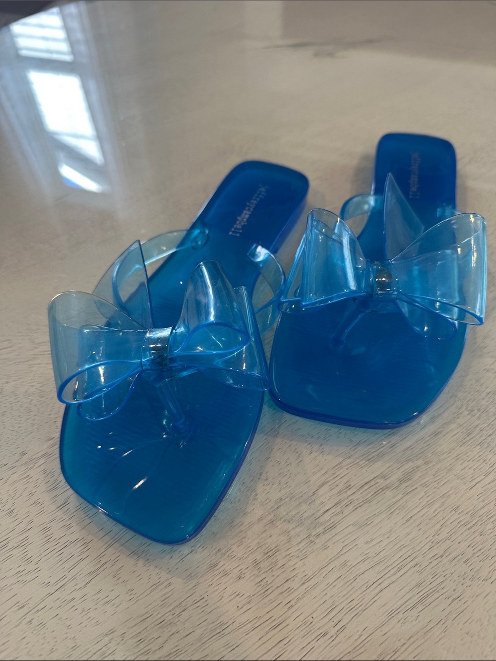 Jeffrey Campbell Clear Blue Bow Slide Sandals